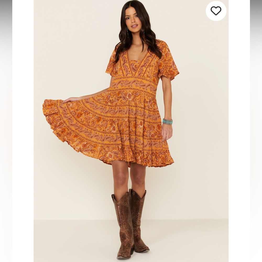 Patrons of Peace Border‎ Print Toluca Dress Paisley Boho Western Festival Small